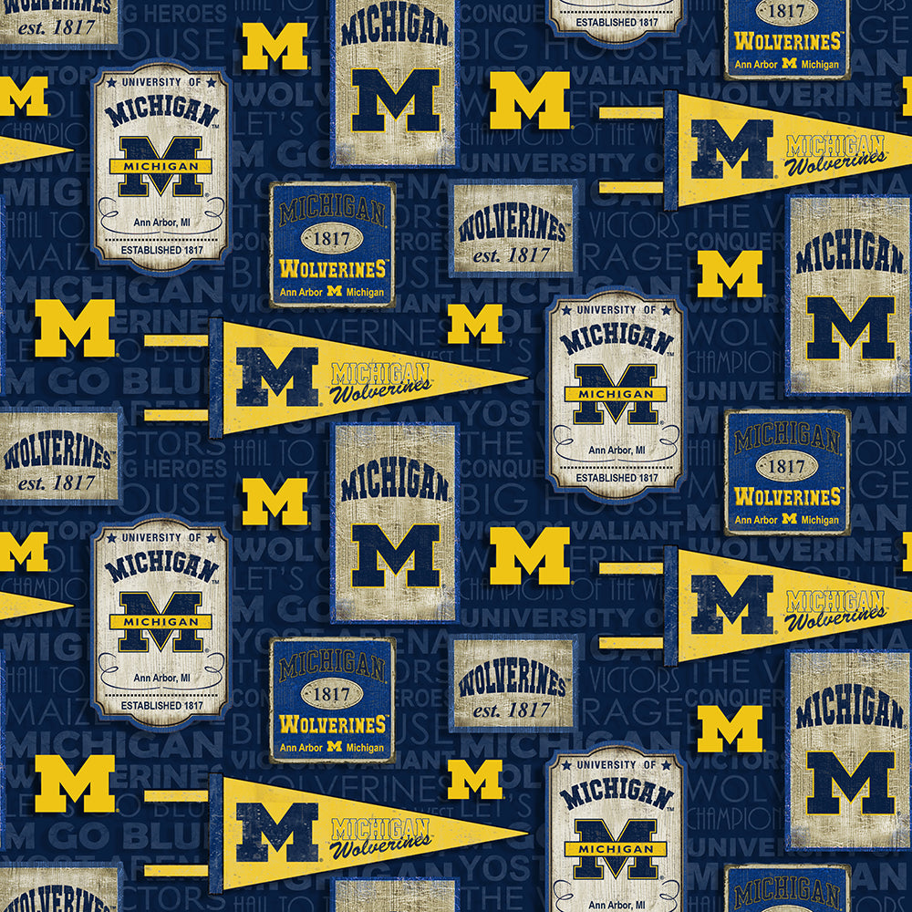 UNIVERSITY OF MICHIGAN-Vintage Pennant-100% Cotton - MCHG1267 UNIVERSITY OF MICHIGAN-Vintage Pennant-100% Cotton - MCHG1267