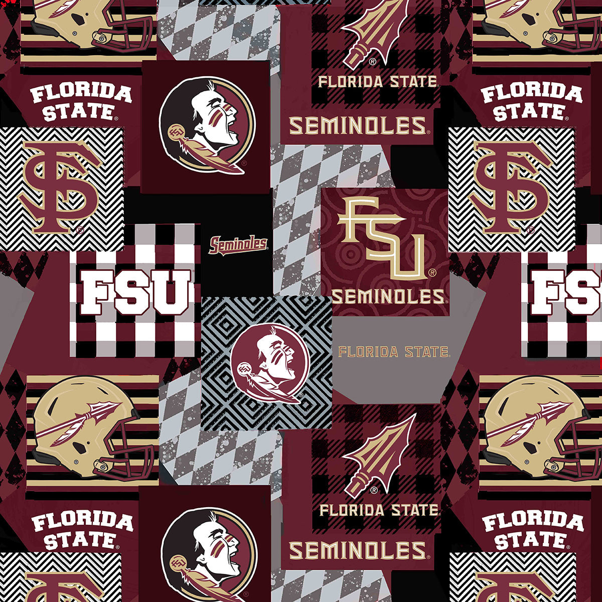 Fsu Logo Pattern FLORIDA STATE UNIVERSITY-Collegiate Minky Geo-100% Polyester - FSU1367