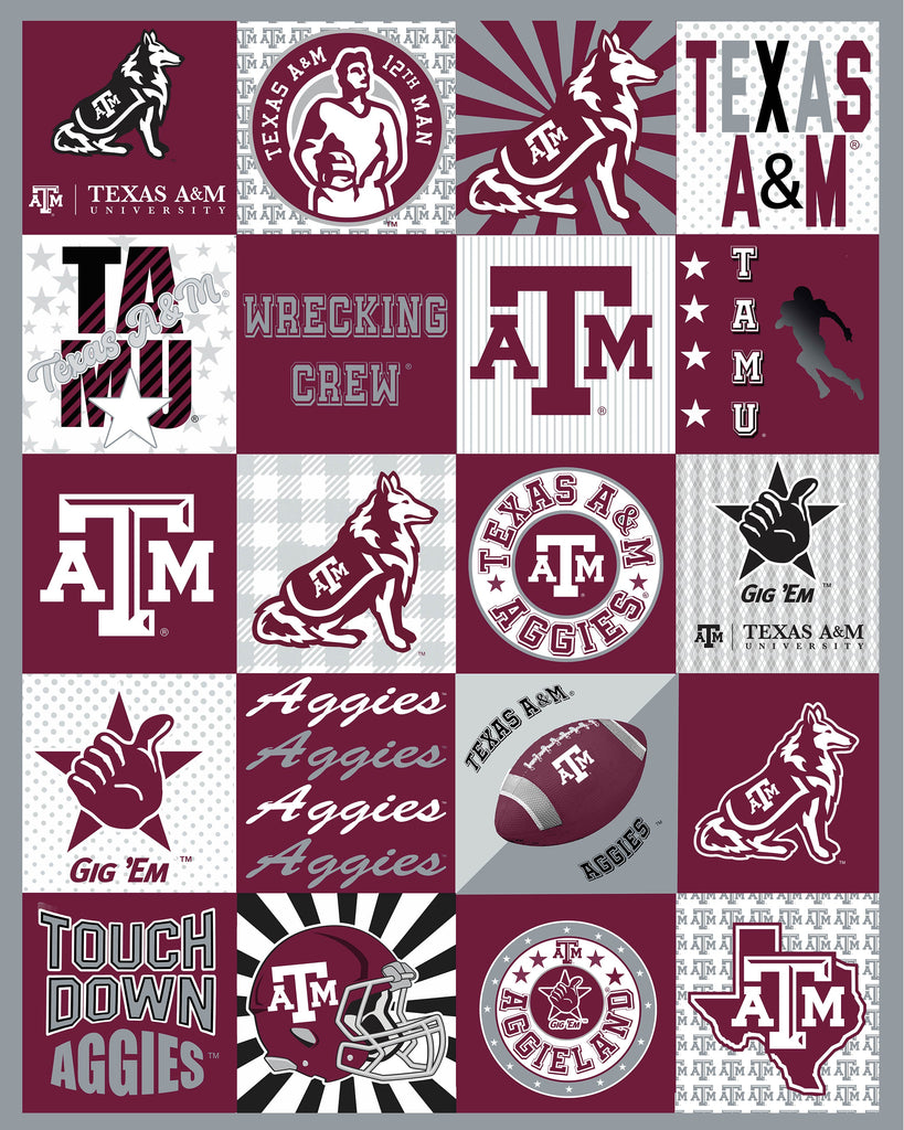 Texas A&M Collegiate T-Shirt minky Panel-60"X 60"